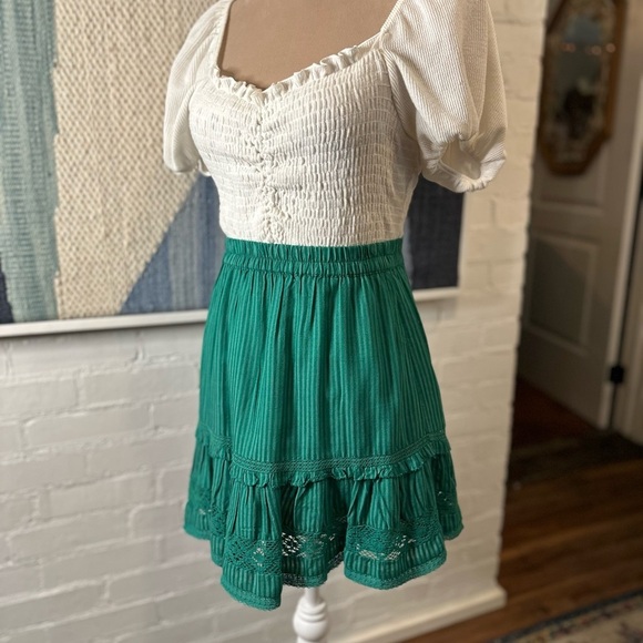 Urban Outfitters Green Striped Tiered Lacey Ruffle Mini Skirt - Picture 6 of 10